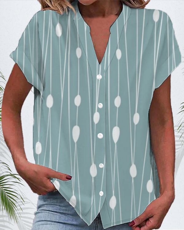 Damen Kurzarm Bluse Sommer Gestreift Print V-Ausschnitt Täglich Ausgehen Lässig Oberteile