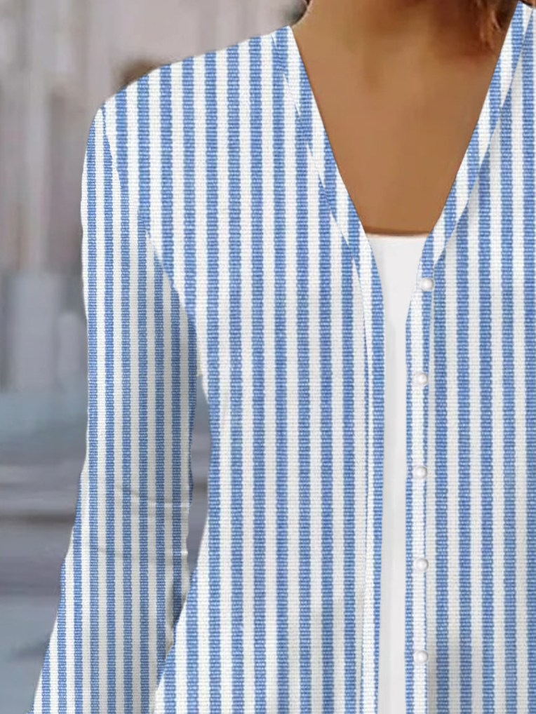 Damen Frühling/Herbst Aufdecken Lässig Gestreift Print Leicht Strickjacke