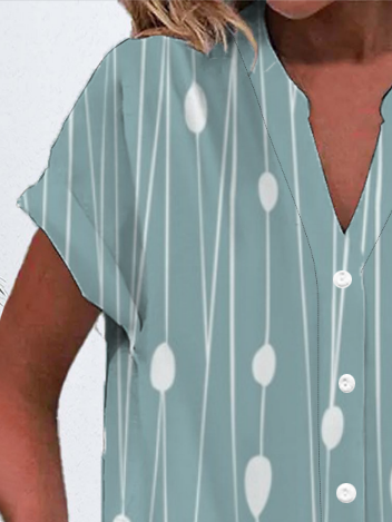 Damen Kurzarm Bluse Sommer Gestreift Print V-Ausschnitt Täglich Ausgehen Lässig Oberteile