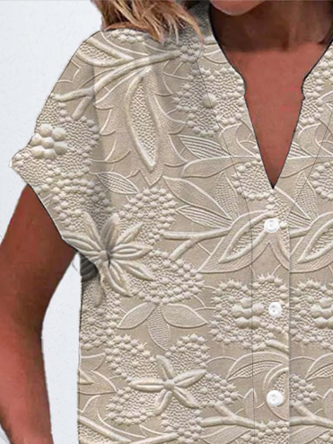 Damen Kurzarm Bluse Sommer Geblümt Print V-Ausschnitt Täglich Ausgehen Lässig Oberteile