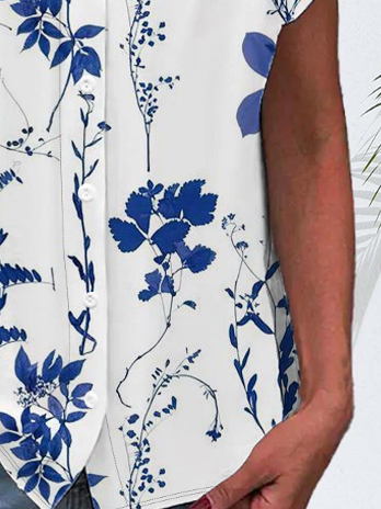 Damen Kurzarm Bluse Sommer Geblümt Print V-Ausschnitt Täglich Ausgehen Lässig Oberteile