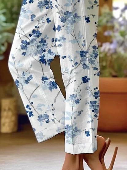 Damen Hose Gerade Hosen Täglich Ausgehen Lässig Print Leinenmischung Geblümt Frühling/Herbst Hose