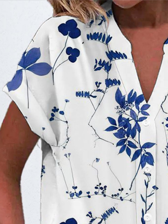 Damen Kurzarm Bluse Sommer Geblümt Print V-Ausschnitt Täglich Ausgehen Lässig Oberteile