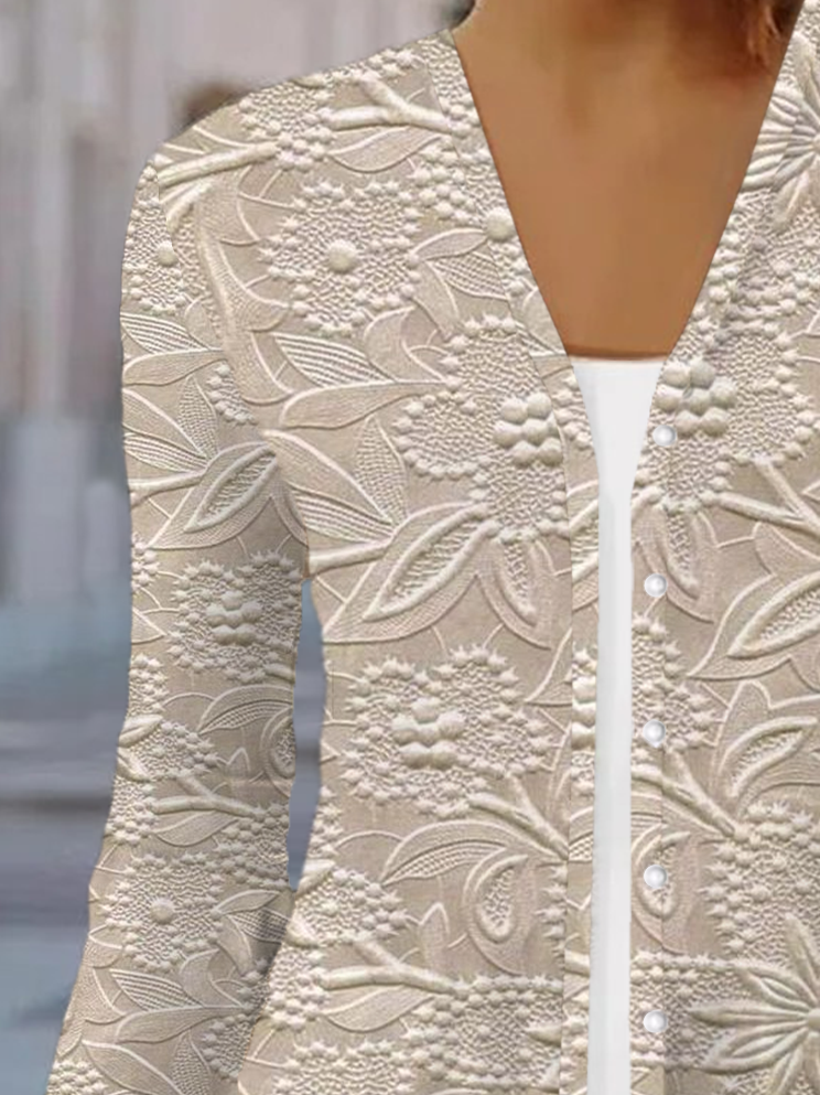 Damen Frühling/Herbst Aufdecken Lässig Geblümt Print Leicht Strickjacke