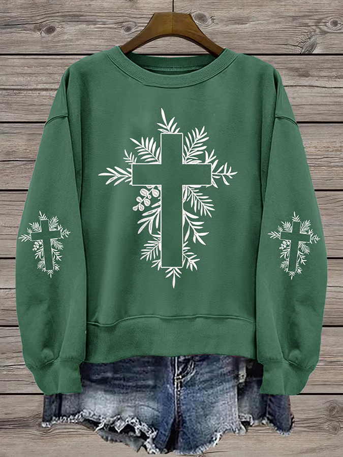 Damen Rundhals Geblümt Print Lässig Frühling/Herbst Langarm Sweatshirt