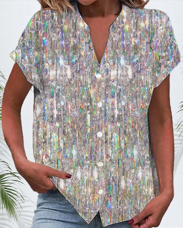 Damen Kurzarm Bluse Sommer Geometrisch Print V-Ausschnitt Täglich Ausgehen Lässig Oberteile