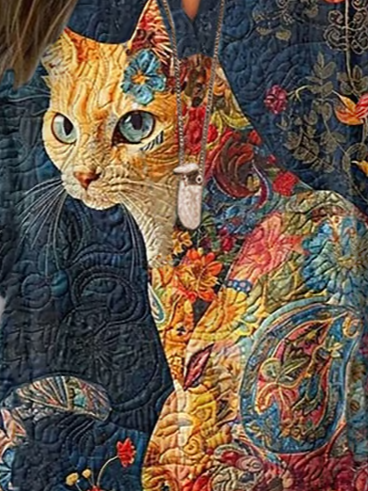 Damen Langarm Bluse Frühling/Herbst Katze V-Ausschnitt Täglich Ausgehen Lässig Oberteile