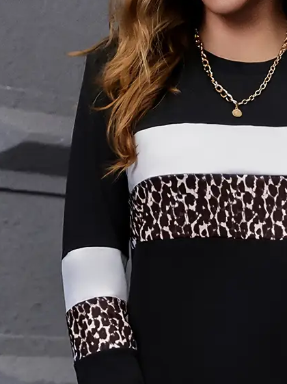 Damen Langarm T-Shirts T-Shirt Frühling/Herbst Leopard Print Rundhals Lässig T-Shirt mit Grafik Oberteile