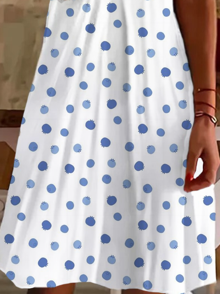 Damen Kurzarm Sommer Polka Dots Print Kleid V-Ausschnitt Täglich Ausgehen Lässig Knielänge T-Shirt-Kleid H-Linie Kleid