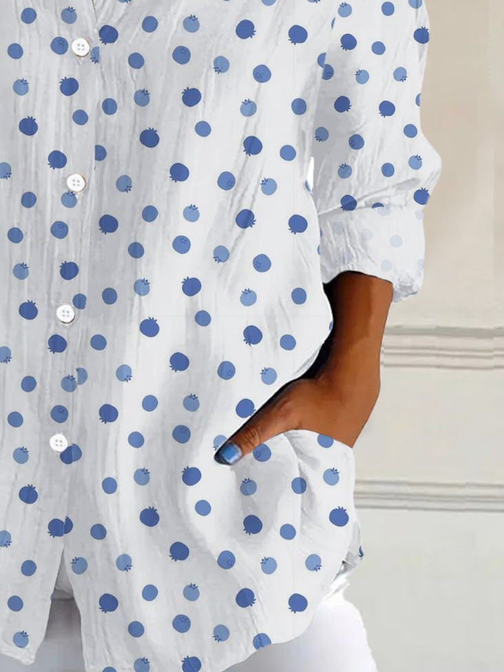 Damen Langarm Bluse Frühling/Herbst Polka Dots Schnalle Hemdkragen Täglich Ausgehen Lässig Oberteile