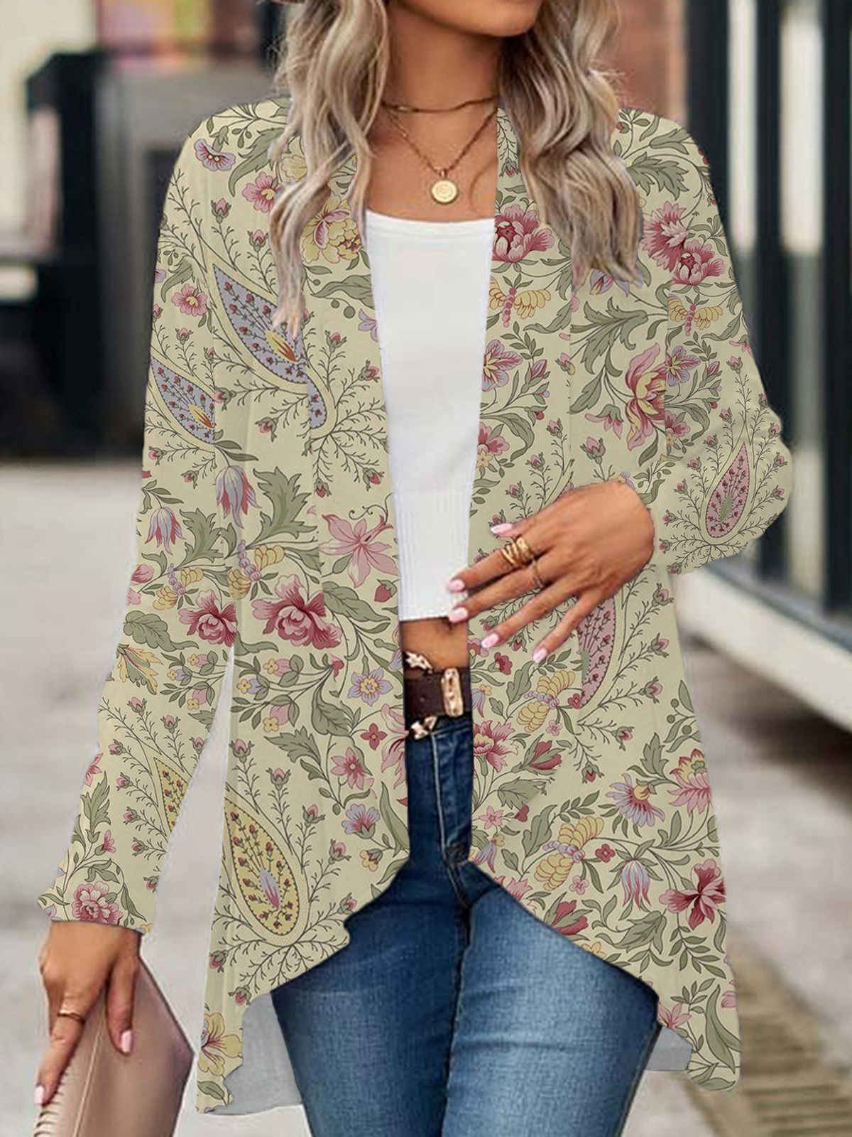 Damen Frühling/Herbst Aufdecken Lässig Geblümt Print Leicht Strickjacke