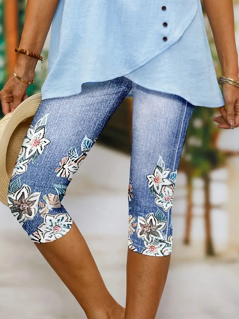 Damen Hose Elastische Taille Legging Täglich Ausgehen Lässig Print Geblümt Sommer Hose