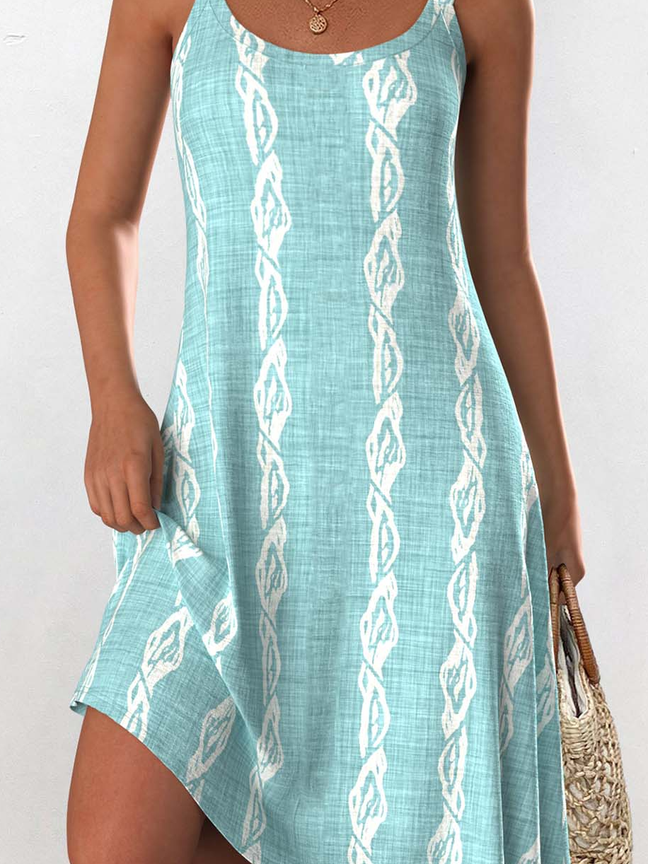 Damen Gestreift Ärmellos Sommer Kleid Rundhals Täglich Lässig Midi Tanktop A-Linien-Kleid