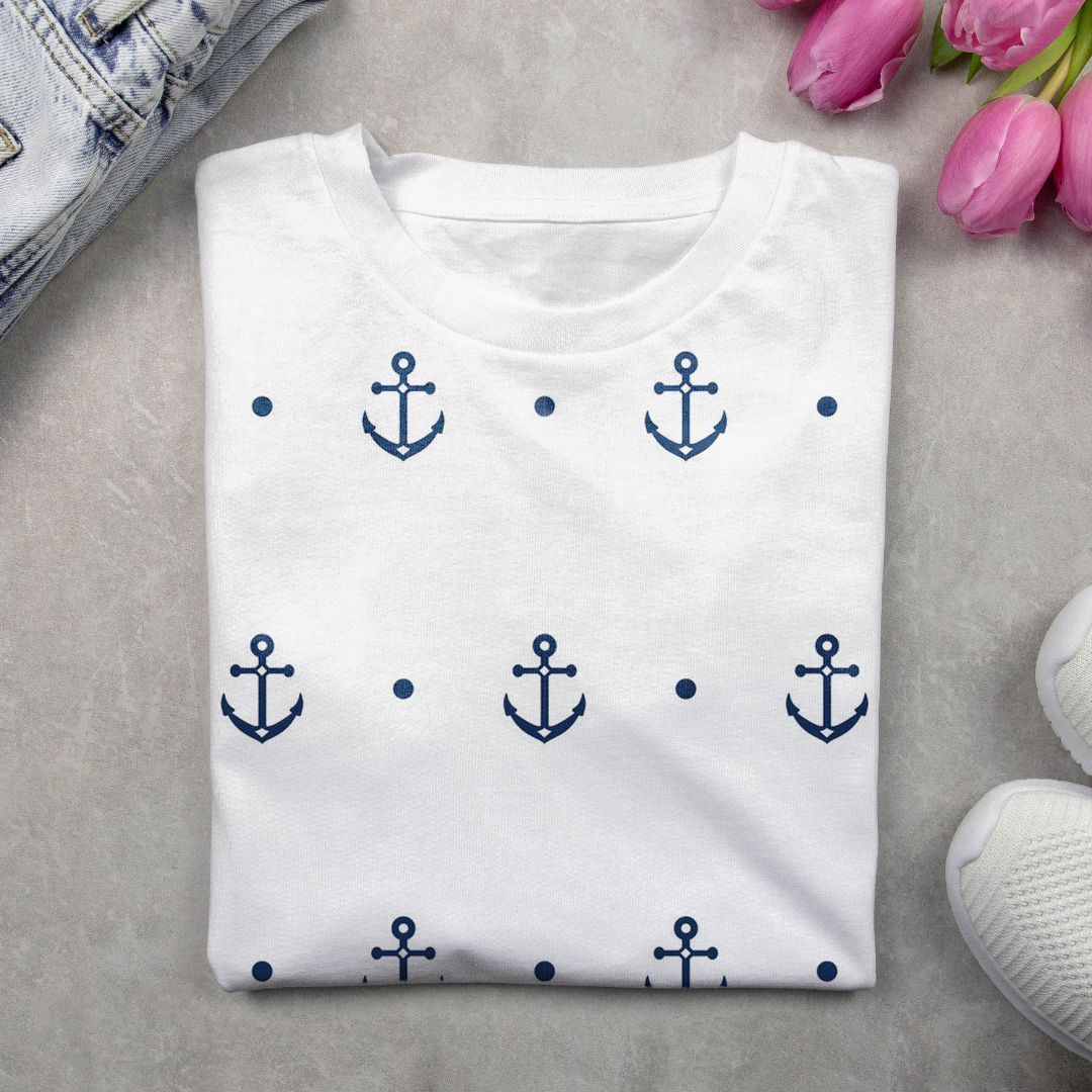 Damen Langarm T-Shirts T-Shirt Frühling/Herbst Anker Print Rundhals Lässig T-Shirt mit Grafik Oberteile