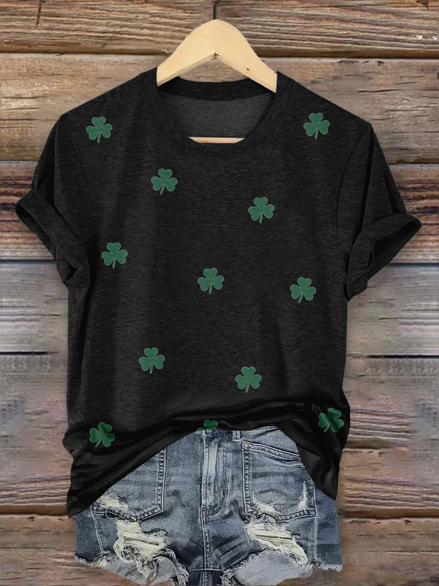 Damen Kleeblatt Kurzarm T-Shirts T-Shirt Rundhals Lässig Sommer Oberteile
