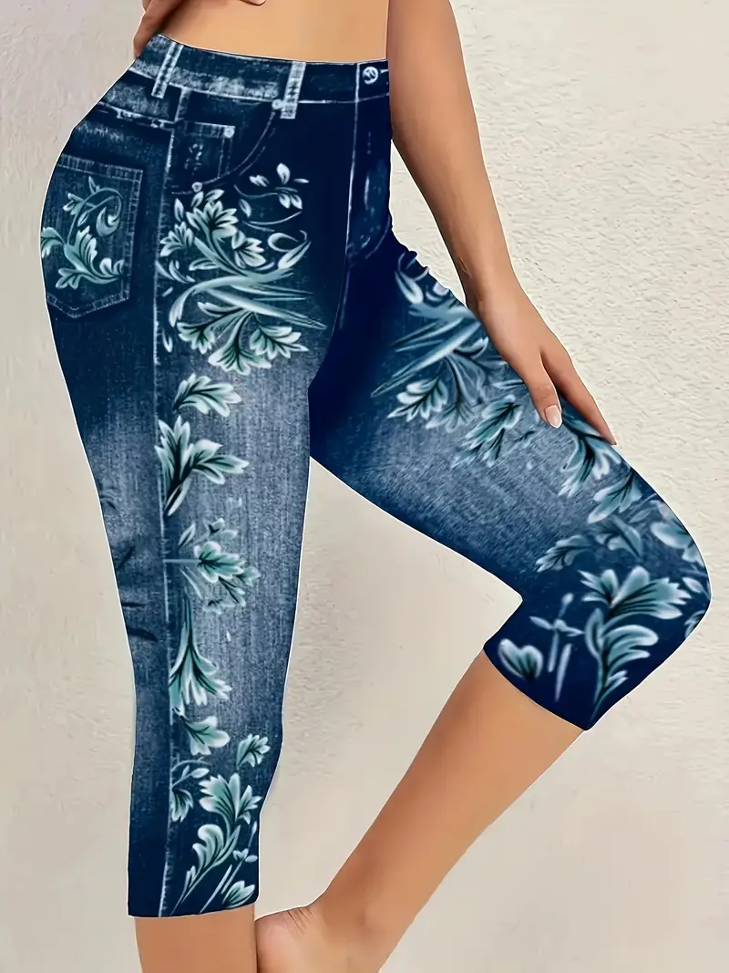 Damen Hose Elastische Taille Legging Täglich Ausgehen Lässig Geblümt Sommer Hose