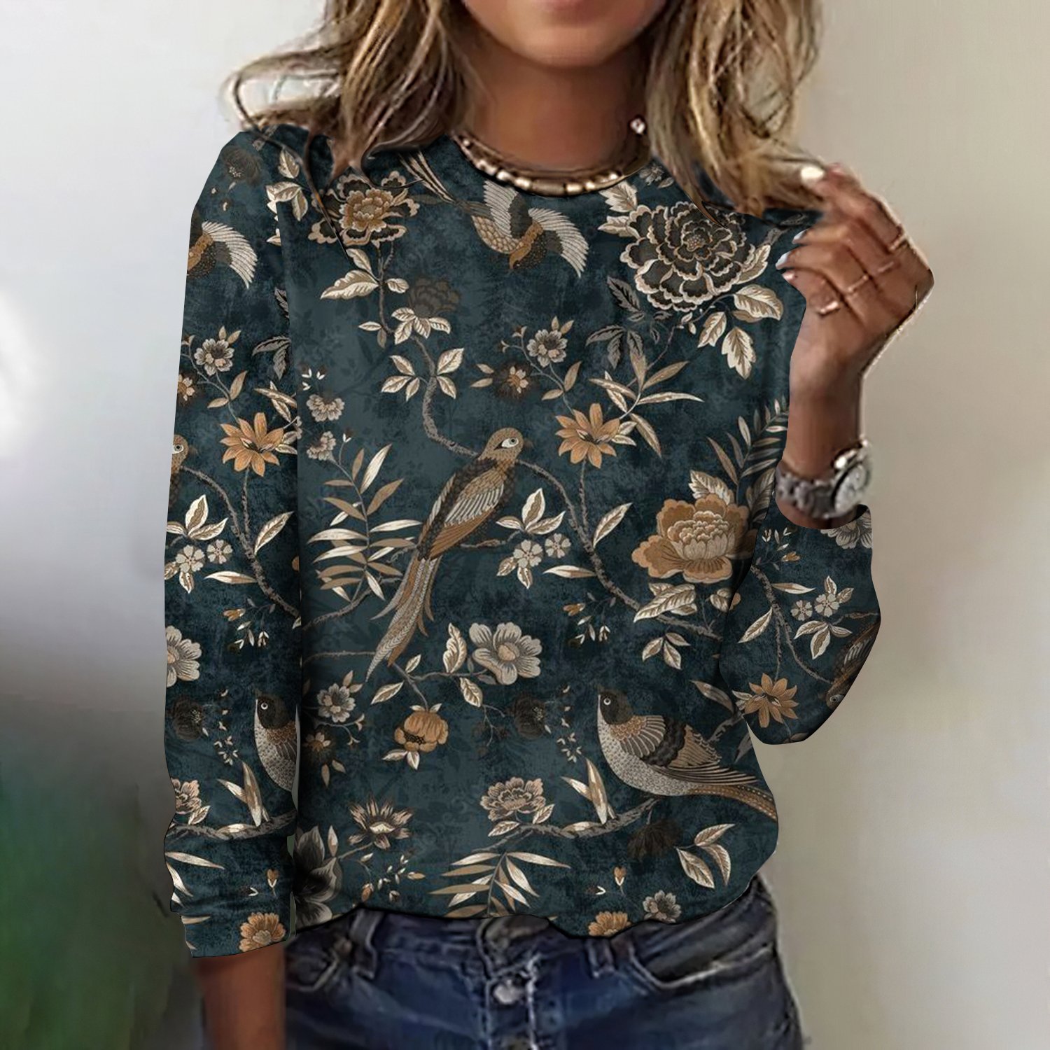 Damen Kariert Langarm T-Shirts T-Shirt Rundhals Retro Frühling/Herbst Oberteile