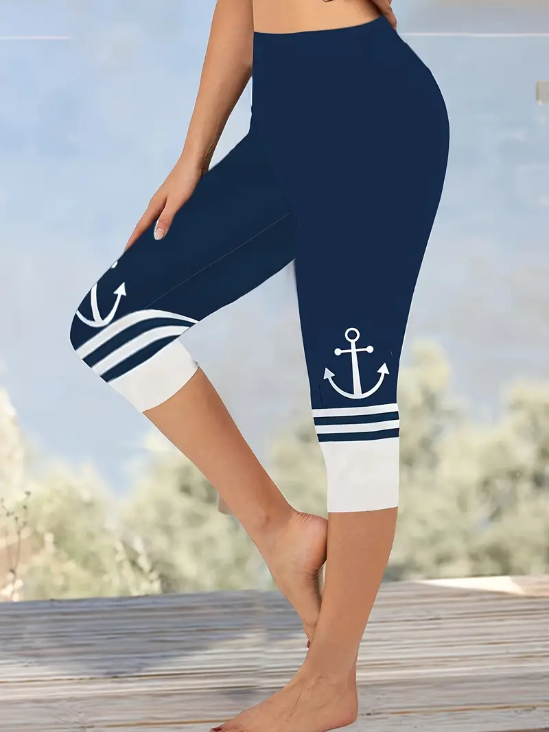 Damen Hose Elastische Taille Legging Täglich Ausgehen Lässig Print Anker Sommer Hose