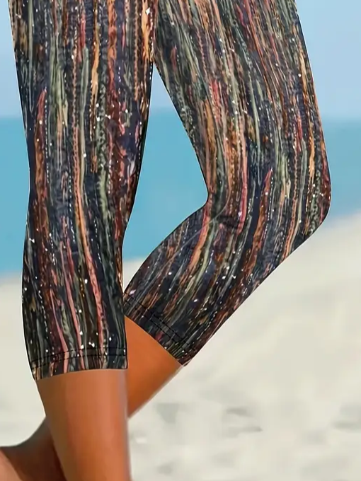 Damen Hose Elastische Taille Legging Täglich Ausgehen Lässig Print abstrakte Streifen Sommer Hose