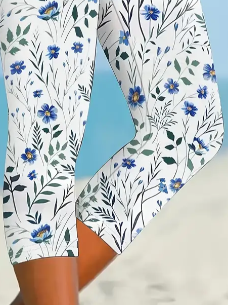 Damen Hose Elastische Taille Legging Täglich Ausgehen Lässig Print Geblümt Sommer Hose