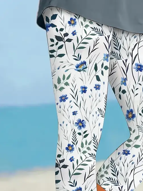 Damen Hose Elastische Taille Legging Täglich Ausgehen Lässig Print Geblümt Sommer Hose