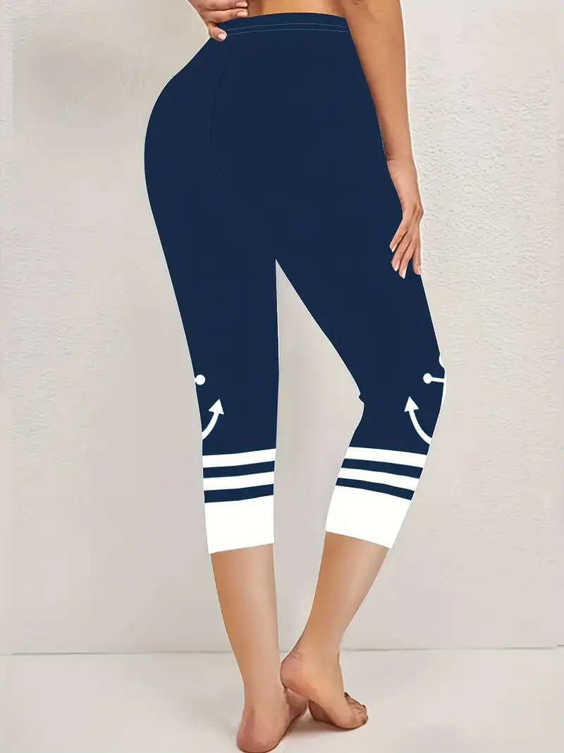 Damen Hose Elastische Taille Legging Täglich Ausgehen Lässig Print Anker Sommer Hose