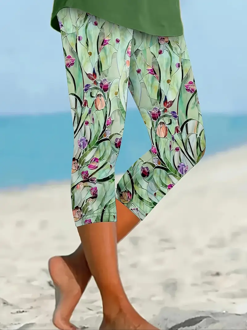Damen Hose Elastische Taille Legging Täglich Ausgehen Lässig Print Geblümt Sommer Hose