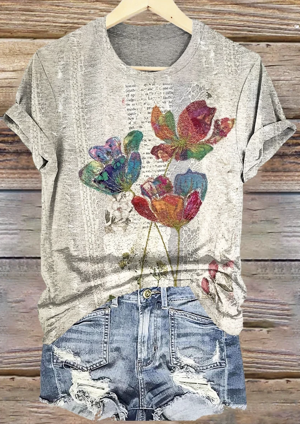 Damen Geblümt Kurzarm T-Shirts T-Shirt Rundhals Lässig Sommer Oberteile