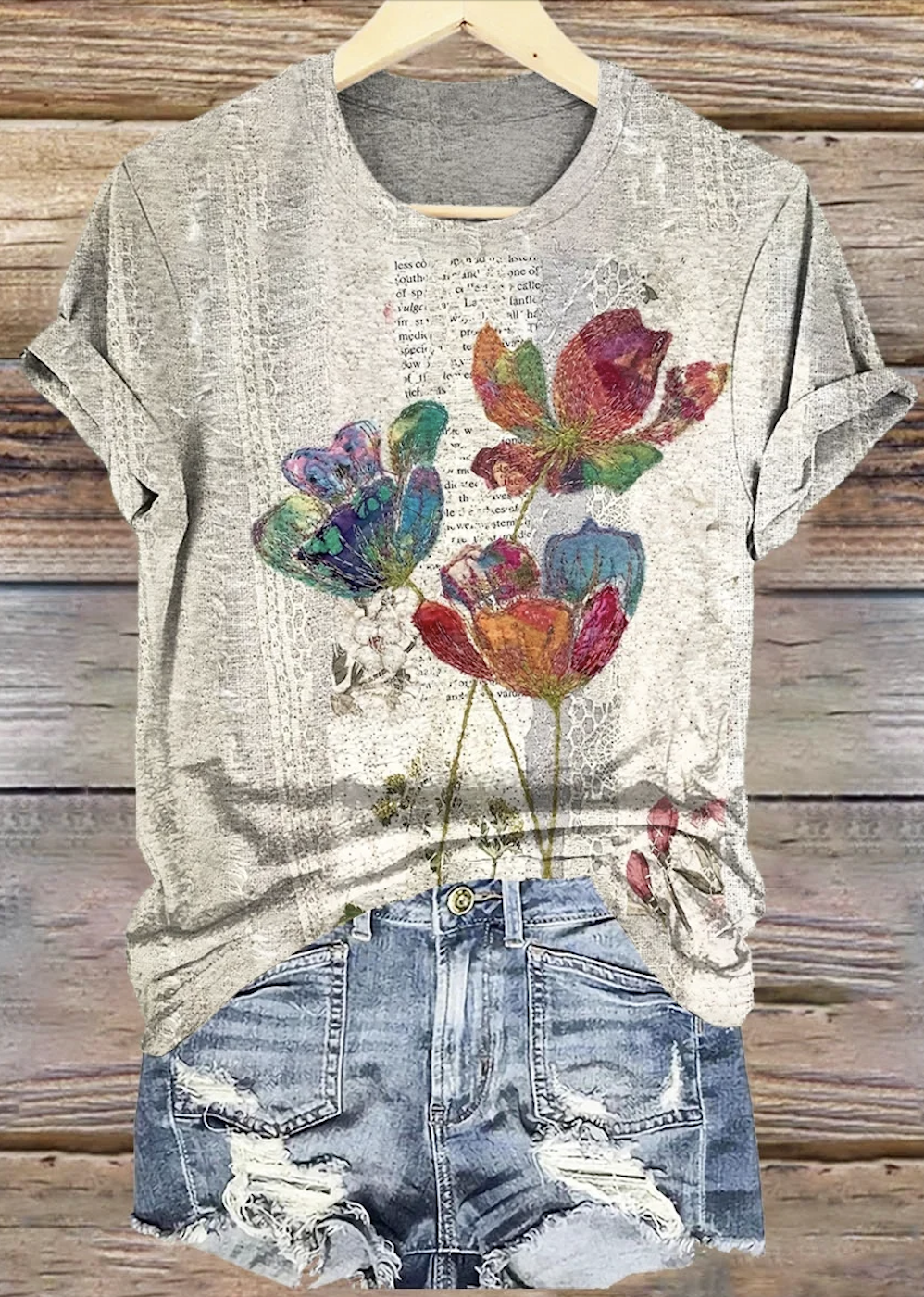 Damen Geblümt Kurzarm T-Shirts T-Shirt Rundhals Lässig Sommer Oberteile