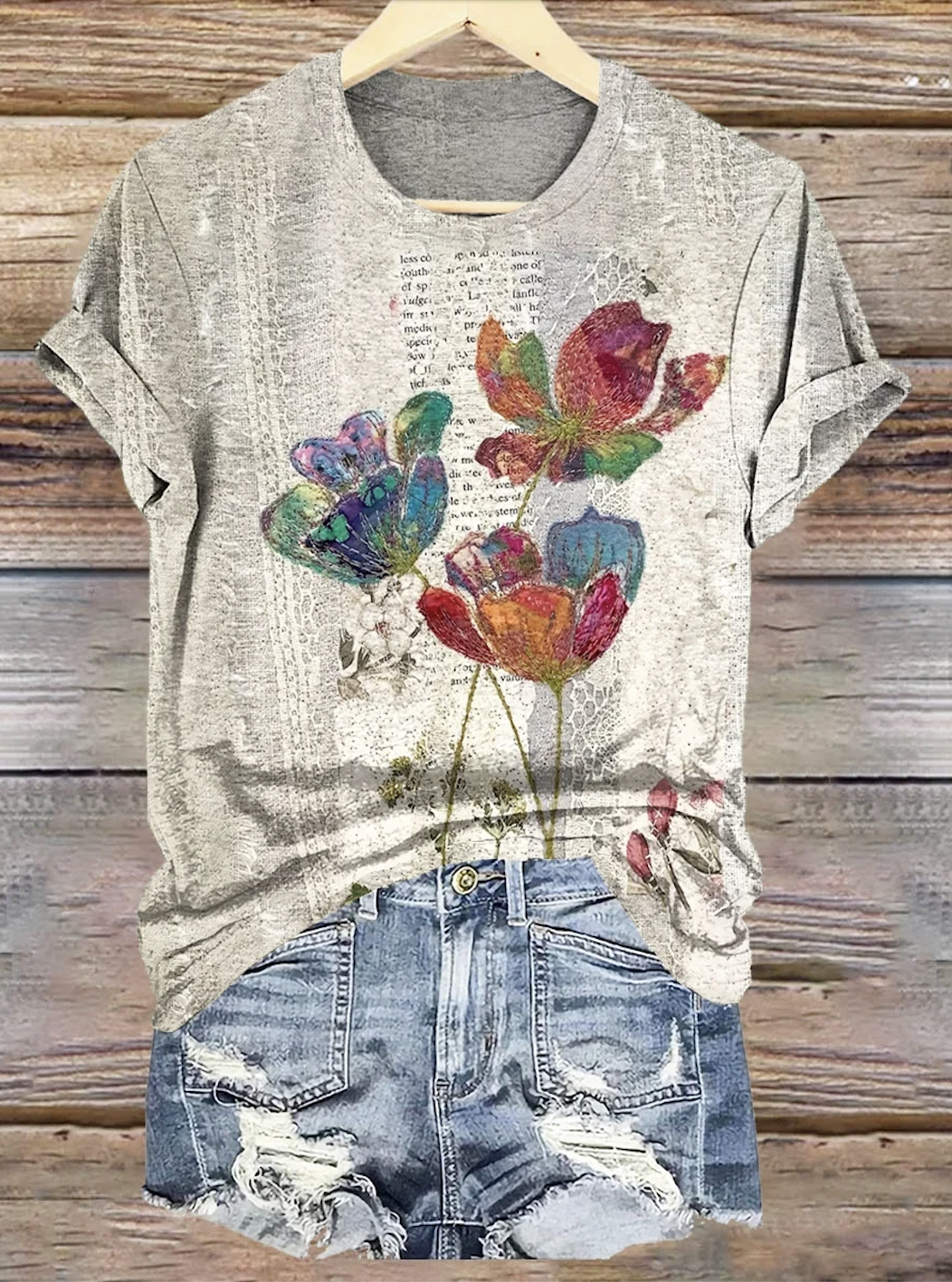 Damen Geblümt Kurzarm T-Shirts T-Shirt Rundhals Lässig Sommer Oberteile
