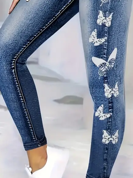 Damen Denim-Print-Grafik Lässig Alle Jahreszeiten Print Lang Leggings