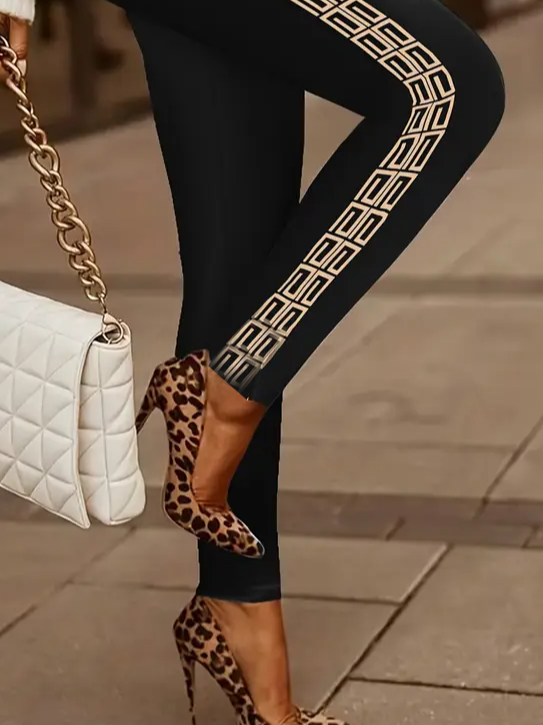 Damen Geometrisch Lässig Alle Jahreszeiten Print Lang Leggings