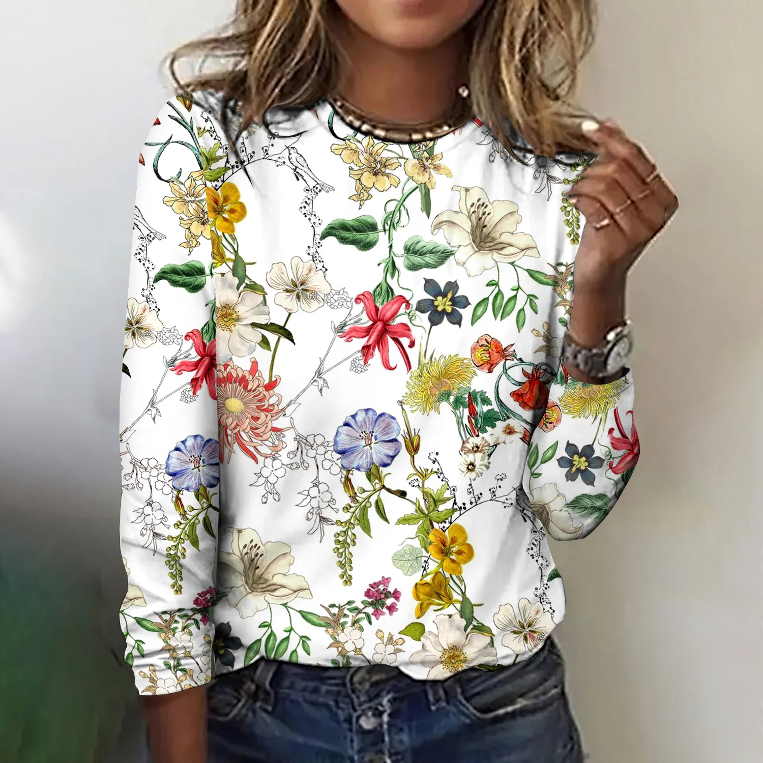 Damen Geblümt Kurzarm T-Shirts T-Shirt Rundhals Lässig Sommer Oberteile
