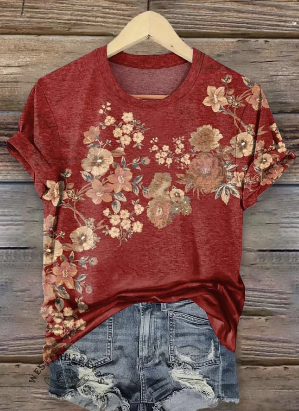 Damen Geblümt Kurzarm T-Shirts T-Shirt Rundhals Lässig Sommer Oberteile