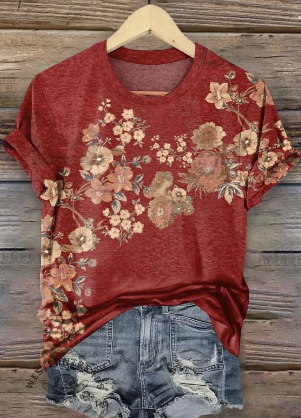 Damen Geblümt Kurzarm T-Shirts T-Shirt Rundhals Lässig Sommer Oberteile