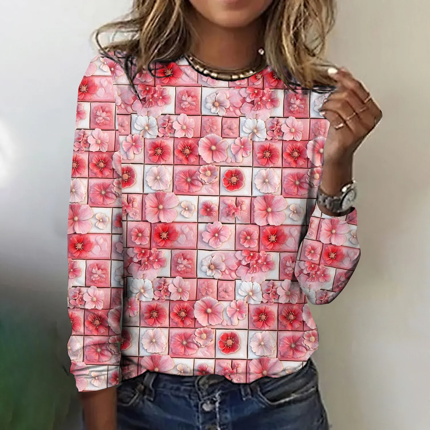 Damen Geblümt Kurzarm T-Shirts T-Shirt Rundhals Lässig Sommer Oberteile