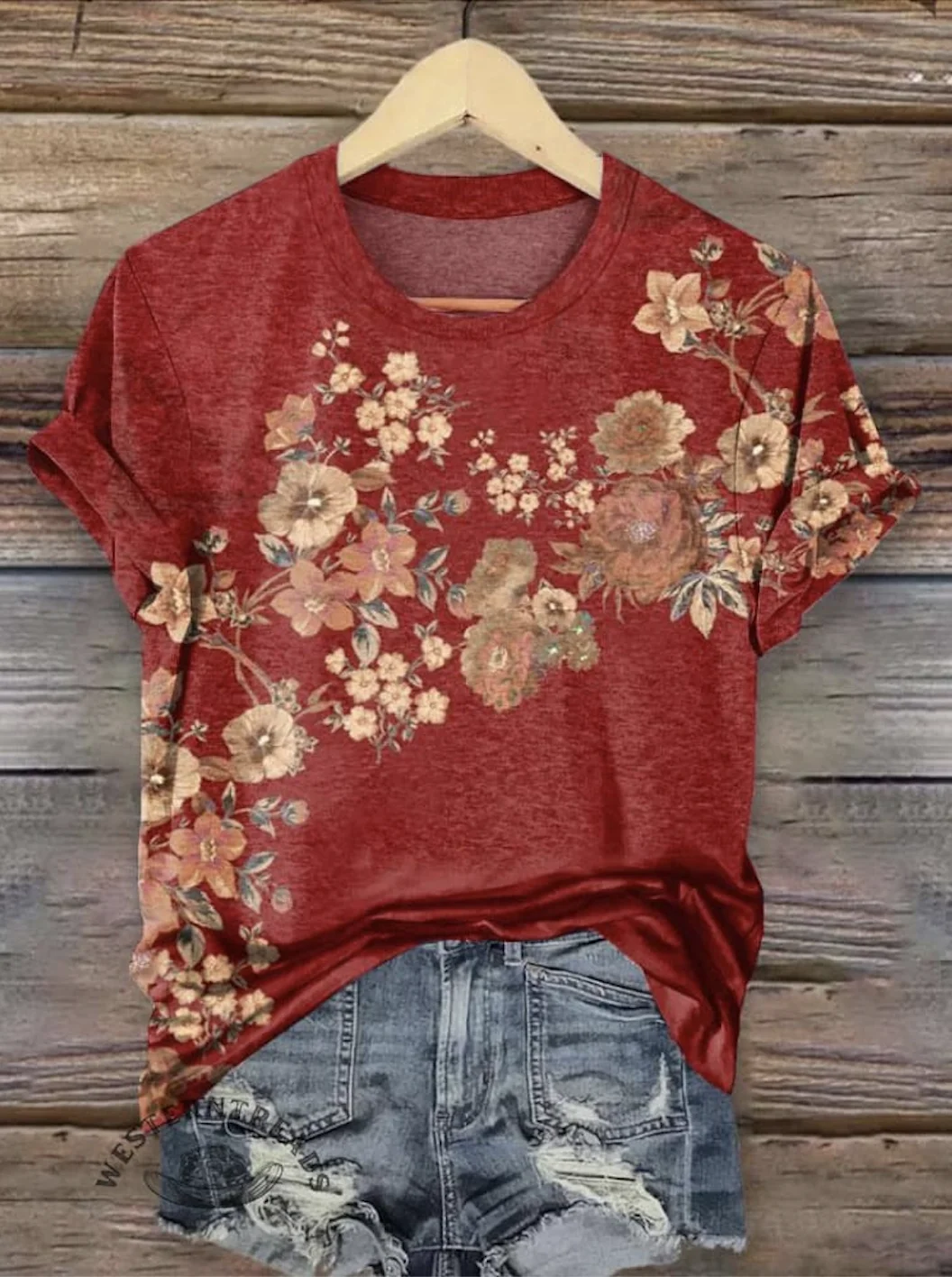 Damen Geblümt Kurzarm T-Shirts T-Shirt Rundhals Lässig Sommer Oberteile