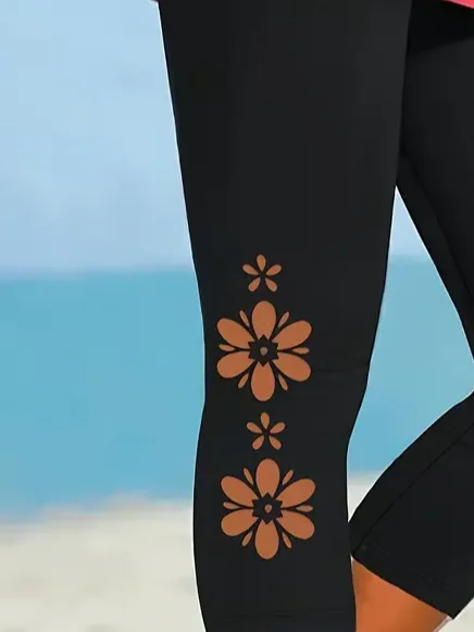 Damen Geblümt Caprihosen Elastische Taille Hose Lässig Sommer Hose
