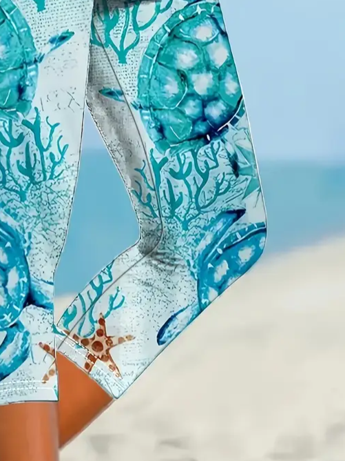 Damen Marine Leben Caprihosen Elastische Taille Hose Lässig Sommer Hose