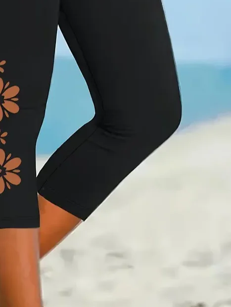 Damen Geblümt Caprihosen Elastische Taille Hose Lässig Sommer Hose