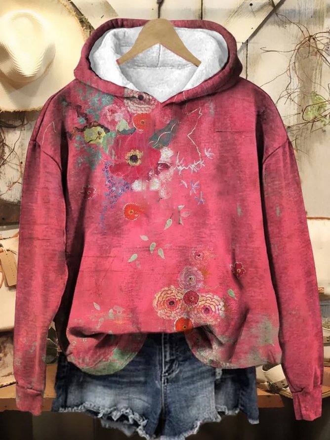 Damen Geblümt Frühling/Herbst Print Langarm Lässig Täglich Kapuze