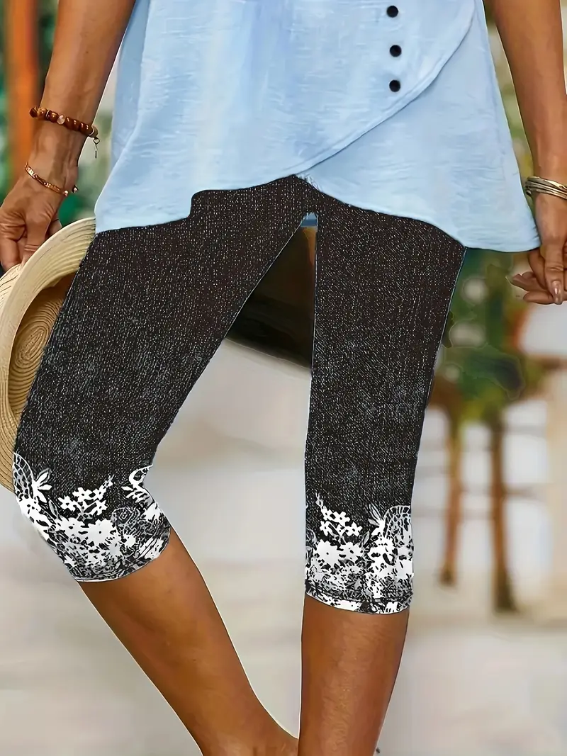 Damen Hose Elastische Taille Legging Täglich Ausgehen Lässig Print Geblümt Sommer Hose