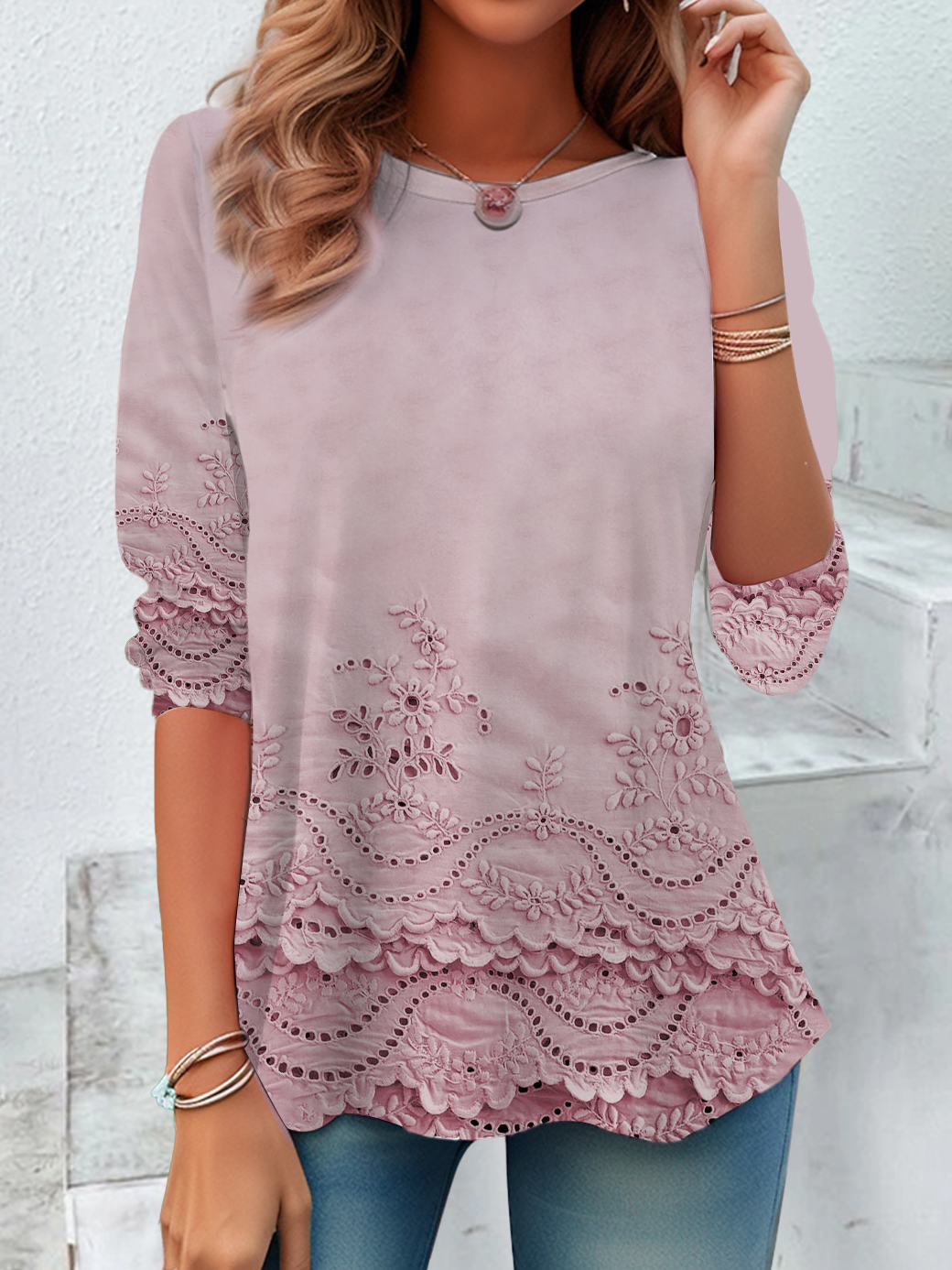 Damen Geblümt Langarm T-Shirts T-Shirt Rundhals Print Lässig Frühling/Herbst T-Shirt mit Grafik Oberteile