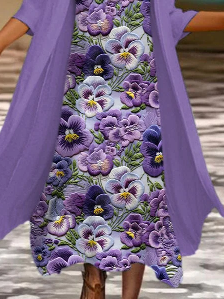 Damen Geblümt Print Zweiteiliges Set Täglich Dreiviertelärmel Lässig Frühling/Herbst Mantel mit Rock Matching Set