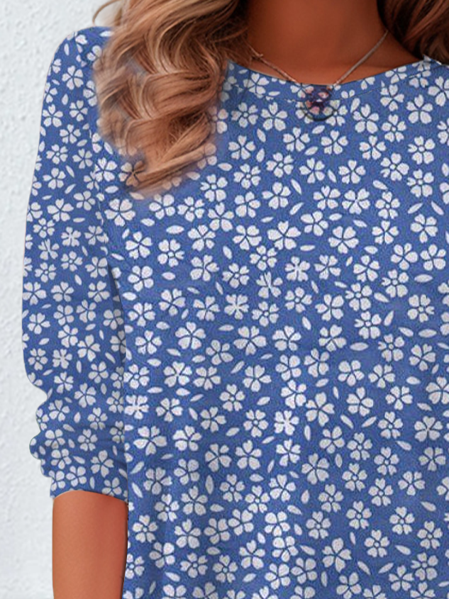 Damen Geblümt Langarm T-Shirts T-Shirt Rundhals Print Lässig Frühling/Herbst T-Shirt mit Grafik Oberteile