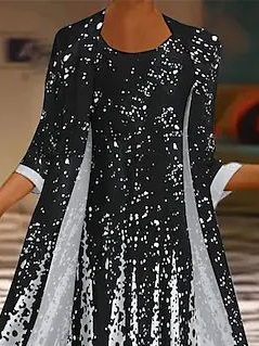 Damen Geblümt Print Zweiteiliges Set Täglich Dreiviertelärmel Lässig Frühling/Herbst Mantel mit Rock Matching Set