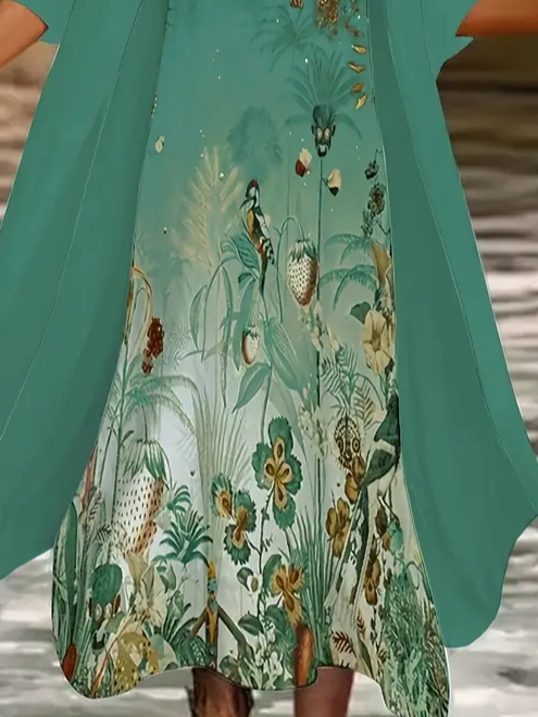 Damen Geblümt Print Zweiteiliges Set Täglich Dreiviertelärmel Lässig Frühling/Herbst Mantel mit Rock Matching Set