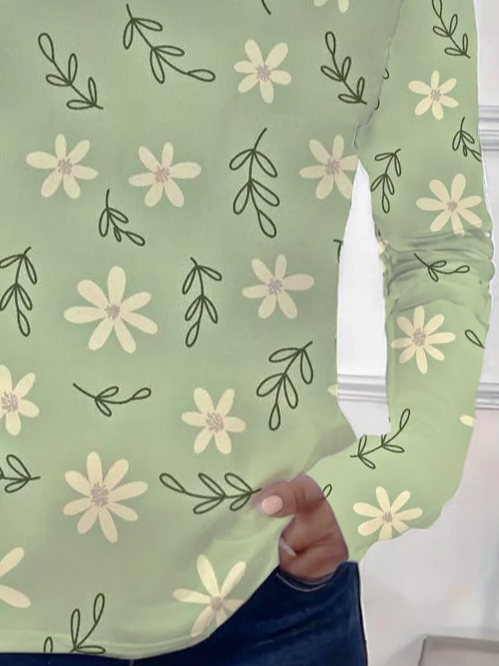 Damen Geblümt Langarm T-Shirts T-Shirt Rundhals Print Lässig Frühling/Herbst T-Shirt mit Grafik Oberteile