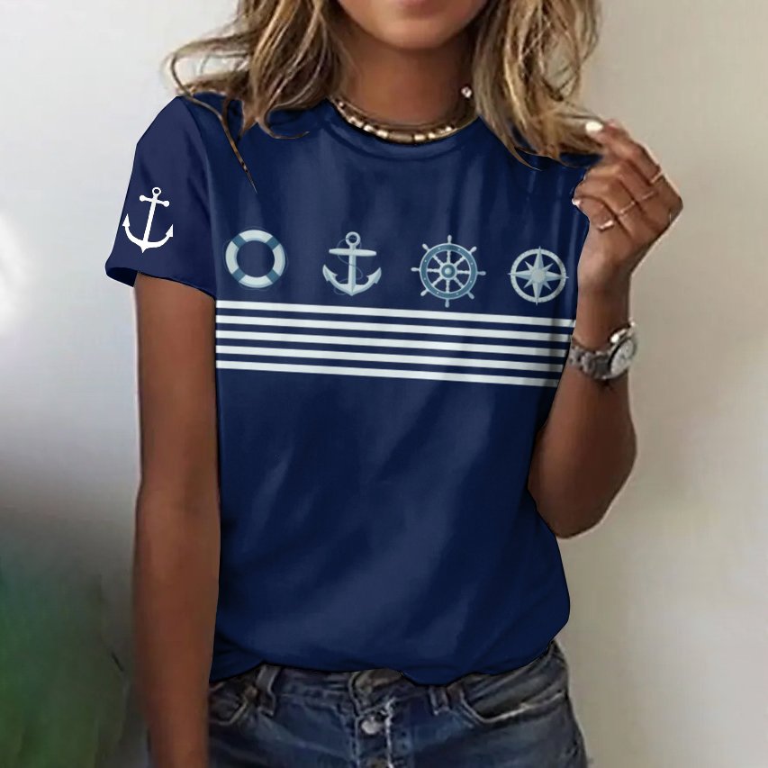 Damen Geometrisch Kurzarm T-Shirts T-Shirt Rundhals Lässig Sommer Oberteile