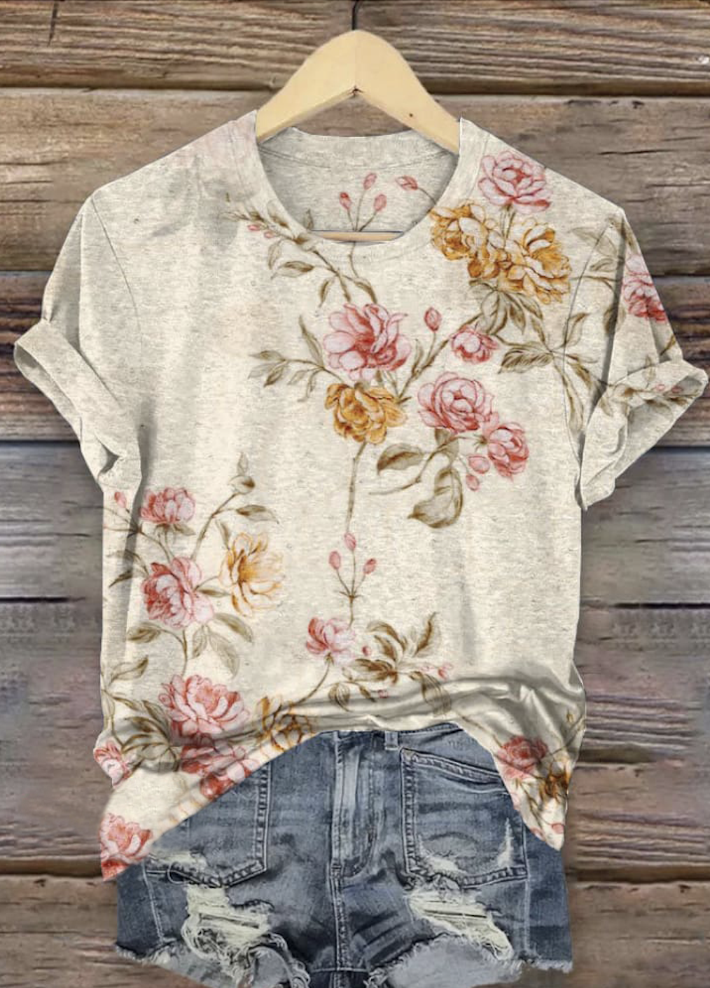 Damen Geblümt Kurzarm T-Shirts T-Shirt Rundhals Lässig Sommer Oberteile